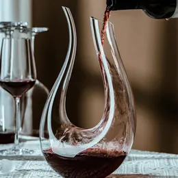 SWAN Decanter Wine Carafe Aerator U تصميم شكل من الزجاج الكريستالي الخالي
