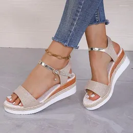 Sıradan Ayakkabı Espadrilles Kama Sandalet Kadınlar İçin Yaz Peep Toe Slip Gladyatör Kadın Moda Platformu Sandalias Mujer 2024