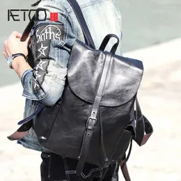 Mochila aetoo A primeira camada de couro de grande capacidade de grande capacidade para homens e mulheres de moda de couro para homens e mulheres de moda