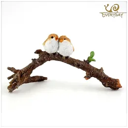 Mini Garden Birds on Leaves Ornament Handmade Craft Animal Resin Frog Figurines for Maison et Jardin Decoration 240415