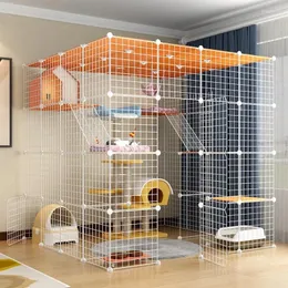 Cat Carriers Cage Large Free Space Luxury Villa Indoor House Cattery Size Four Floors Wrought Iron Empty Pet Supplies