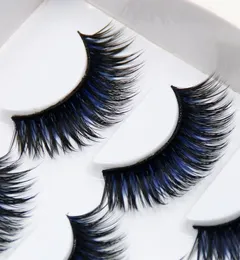 Color preto azul falsa cílios falsos ferramentas de maquiagem de palco defumadas longas cílios de olho falso natura