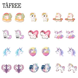 أقراط Tafree Unicorn Girl لطيف مضحك طعم الايبوكسي مقطع الأقراط