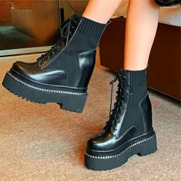 Boots Platform تضخ نساء من الجلد الأصلي في الكاحل Wedge High Heels Punk Goth Oxfords Creepers Lace Up Shoes 35 36 37 38 39