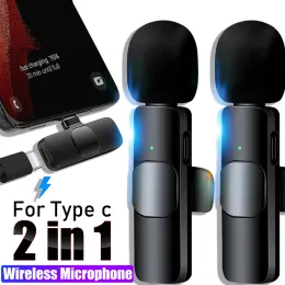 Mikrofony 2 w 1 Typ C Bezprzewodowy szum Lavalier Mikrofon anulowanie nagrywania wideo audio dla Xiaomi Samsung Live Game USB C MIC MIC MIC