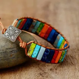 Strands Chakra Bracciale Gioielli Bracciale fatti a mano Multi colorato per perle di pietra naturale per perle in pelle Bracciale Coople Regali braccialetti