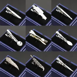 Clips Highend Mens Metal Tie Clip Knife Fork Tableware Shark Leaf Wing Car Shape Crystal Clasp For Dance Bar Business Wedding Gift