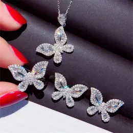 Ожерелья бабочка лаборатория бриллиантовых украшений набор настоящих 925 серебряных серебряных вечеринок обручальные кольца Серьги Сервины для женщин
