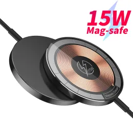 Laddare 15W Fast Magnetic Wireless Charger för iPhone 14 13 12 För AirPods Synlig Qi Trådlös laddningsplatta för Samsung S22 S10 Xiaomi