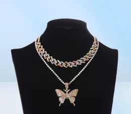 Collana per farfalla cubana a farfalla ghiacciata da chiker di girocollo set da donna con la catena blinger Chocker Hip Hop Pendant Jewelry2034268