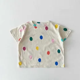 T-Shirts 2023 Sommer neues Baby Kurzarm T-Shirt Buntes Luftballons drucken Kinder Cartoon süßes Jungen Mädchen Baumwolle Kinder Tee H240423