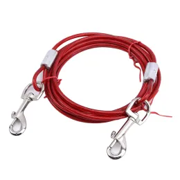 Leashes High Quality 5mm*3m Lengthen Steel Wire Dogs Rope Chain Doubleend Dogs Leash Cable Dual Heads Metal Hooks Lead