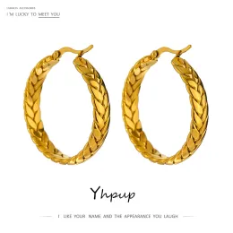 Earrings Yhpup Statement Stainless Steel Chain Hoop Earrings High Quality 18 K Plated Metal Gold Unusual Fashion Jewelry Bijoux Ete Gift