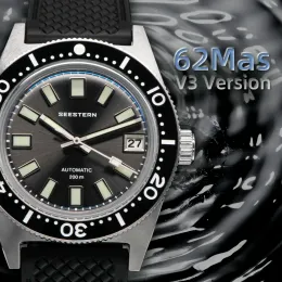 Saatler Seestern 62mas Diver's Watch Orijinal 37mm Kasa Çapı NH35 Otomatik Mekanik Bilek Swatch Su Geçirmez Aydınlık Tekerlek Retro PR