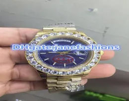 Luxury Men039 orologio Big Blue Watchcase 18k oro inossidabile cinghia in acciaio inossidabile orologio di lusso di lusso orologio a doppio calendario hiphop rap2900019