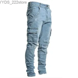 Kvinnors jeans europeiska och amerikanska fashionabla mens jeans med flera fickor elastiska tjocka ben dagliga casual sportbyxor högkvalitativa varor jeans yq240423