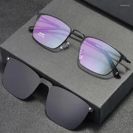 Solglasögonramar Optiska glasögon Receptbelagda glasögon Ramglasögon med magnetisk polariserad klipp-på metall full fälg rektangulär