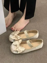 캐주얼 신발 빈티지 우아한 Mary Janes 여성 솔리드 한국 패션 슬립 온 여성 Bow-Knot Kawaii Sweet Ballet Flats 2024