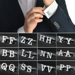 Links 1Pairs 26 Letters AZ High Quality Men's French Shirt Cuff Brass Silver Color Cufflinks Links Male Gemelos Bouton Wholesale