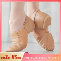 Scarpe da ballo in pelle jazz slip-on sola giunti in suole elastico femminile stagioni marroni marrone balletto moderno