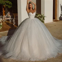 Funkelnde Perlenkugelkleid Hochzeitskleid von Schulter ärmelloser Schatz Prinzessin Brautkleider 2024