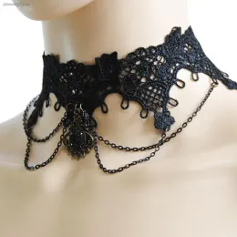 Necklaces 1pc Gothic Chokers Black Lace Flowers Sexy Lace Neck Choker Necklace Vintage Tassel Chain Women Steampunk Halloween Jewelry