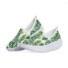 Sıradan ayakkabılar, burada tropikal Monstera Yeşil Kadınlar Daireler Platform Yüksekliği Artan Kadın Yaz Mesh Salıncak zayıflama
