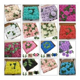 Fiori decorativi 25 pezzi rose artificiali multipli colori 8cm pE filo sottile gambo mazzo mazzi da sposa bouquet boutonnieres matrimonio per la casa giardino