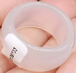 Clusterringe zertifizierte chinesische natürliche weiße Achat handgeschnitzte Mann Ring innere 19,50 mm