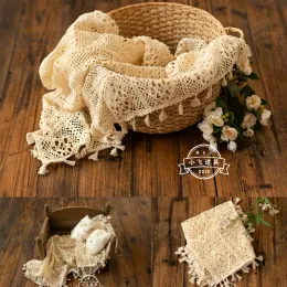 Accessories Dvotinst Newborn Baby Photography Props Vintage Tassel Blanket with Hollow Basket Filler Studio Shooting Accessories Photo Props