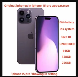 Original Unlock äkta iPhone X i iPhone 15 Pro Style Phone 4G LTE med olåst ansikte ID 15 Pro Box Sealed 3G RAM 256 GB ROM OLED 100% Batteri