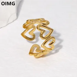 Bänder OIMG 316L Edelstahlpaar Ring Persönlichkeit Einfacher hohles Herz offener Ring für Frauen Temperament rostfeste Schmuck