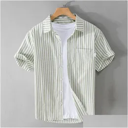 Mens Casual Shirts Stripe Pattern Tshirt Designer Men T Shirt Cotton Tshirts Summer Striped Short-Sleeved Shirtcasual Loose Simple Wit Ot4Ck