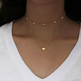 Necklaces simple Golden Love Heart Necklace For Women Multilayer Ball Neck Necklace Collier Necklace Ras Du Cou Femme Statement Necklace