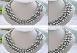 Gioielli di perle sottili ciocche triple di alta qualità da 78mmsouth rotonde in argento grigio perla cravatta 18quot19quot20quot maglione c4498880