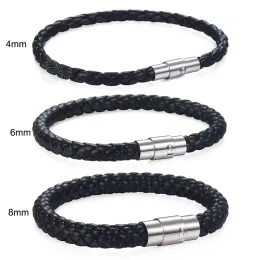 Strands Davieslee mens de couro feminino Bracelets pretos marrom preto para homens Aço inoxidável Clasp atacado 4/6/8mm llbm118