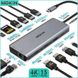 Stacje Mokin 13 w 1 stacji dokującej dla MacBooka Air/Pro, Thunderbolt Laptop USB3.0, HDMI 4K60HZ, DP 4K60Hz, PD 100W, RJ45 1Gbps