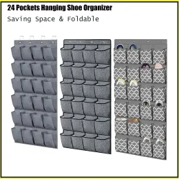Albums 24 Pocket Shoe Organizer Hanging Door Shoe Rack Slippers Shoes Storage Space Saving Organised Shoe Cupboard Free Nail Shoe Shelf