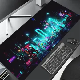 Rests Cyberpunk Neon City Gaming Mouse Pad Anime Gamer Desk Mat XXL Keyboard Pad Desktop Stor datorbord för tillbehör för tillbehör