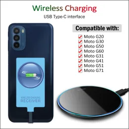 Chargers Qi Motorola için Kablosuz Şarj Alıcısı Moto G31 G41 G51 G71 G20 G30 G50 G60 G100 G200 Kablosuz Şarj Cihazı+USB TYPEC Adaptörü