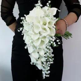 Bröllopsblommor Whitney Collection Fake Calla Lily Lilies of the Valley Cascading Bridal Bouquet Waterfall Style Flores Para Casamento