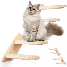 Kratzer Wandmontierte Holzkatze Kletterrahmen Haustier Walk Hanf Seil 2 Stufen Antislip Treppennagelklaue Schärfer Katze Spiel Aufstieg eine Leiter