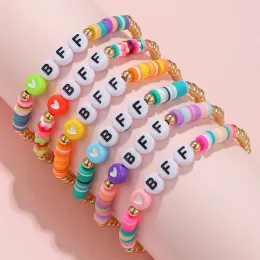 Strängar 6st/set handgjorda bff bokstäver hjärtat pärlor stretch armband för flickor barn vänskap fest födelsedag smycken gåva