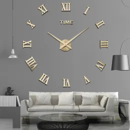 Clocks 2d/3d Roman Wall Clock Sticker Clock for Wall Diy Fashion Roman Numer Watch Acrylic Mirror Stickers Home Decor Accessories Reloj