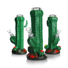 Straight Luminous Bong 3D Hand Painting cactus glass water pipes bongs smoking pipe 7mm thick Heady With Bowl 10 inches Glow In the dark