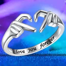 Bands Double Hand Heart Rings for Women Men Love Hug Hand Couple Wedding Ring Birthday Party Adjustable Jewelry Gift Anillos Pareja