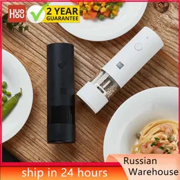 Huohou Electric Grinder Pepper Приправы специи зерновой мельница Salt Shaker Светодиодный свет 5 режимов кухонный приготовление 240420