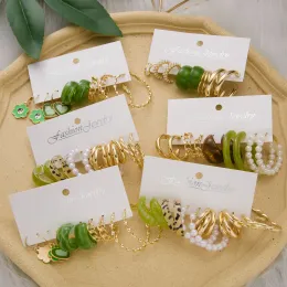 Earrings Luxury Heart Butterfly Hoop Earrings Set For Women Colorful Acrylic Enamel Pearl Personality Geometric Earring Bohemia Jewelry