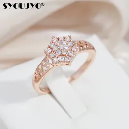 Bands Syoujyo Hexagon schneiden Zirkon mit vollen gepflasterten Ringen für Frauen Luxus 585 Goldfarbe Braut Hochzeit Schmuck