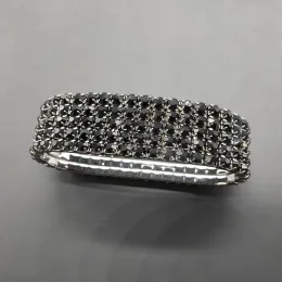 Armreifen Tdqueen Schwarzer Kristallstreckarmbänder 5ROW Schwarz Pistole mit Hochzeit Braut elastischer Stretch -Strass -Armbänder für Frauen plattiert